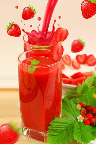 叶子草莓汁水果促销海报背景